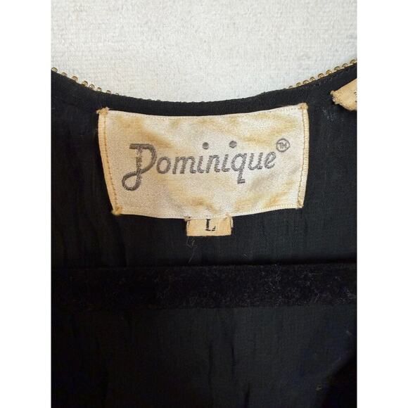 Vintage Sequin Drs Sz L Black Gold 100 Silk Festive Holiday Party Classic - Picture 5 of 7